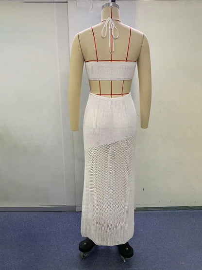 Avrilyaan White Strick Bodcon Rückenless sexy Kleid Frauen hohl aus elegante Feiertage lässige Kleider Sommer langes Kleid Vestidos 5