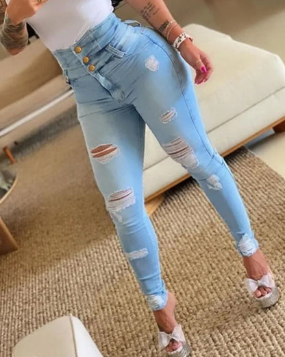 CALVARA ZERRISSENE HIGH-WAIST JEANS DAMEN – FIGURBETONT & TRENDY