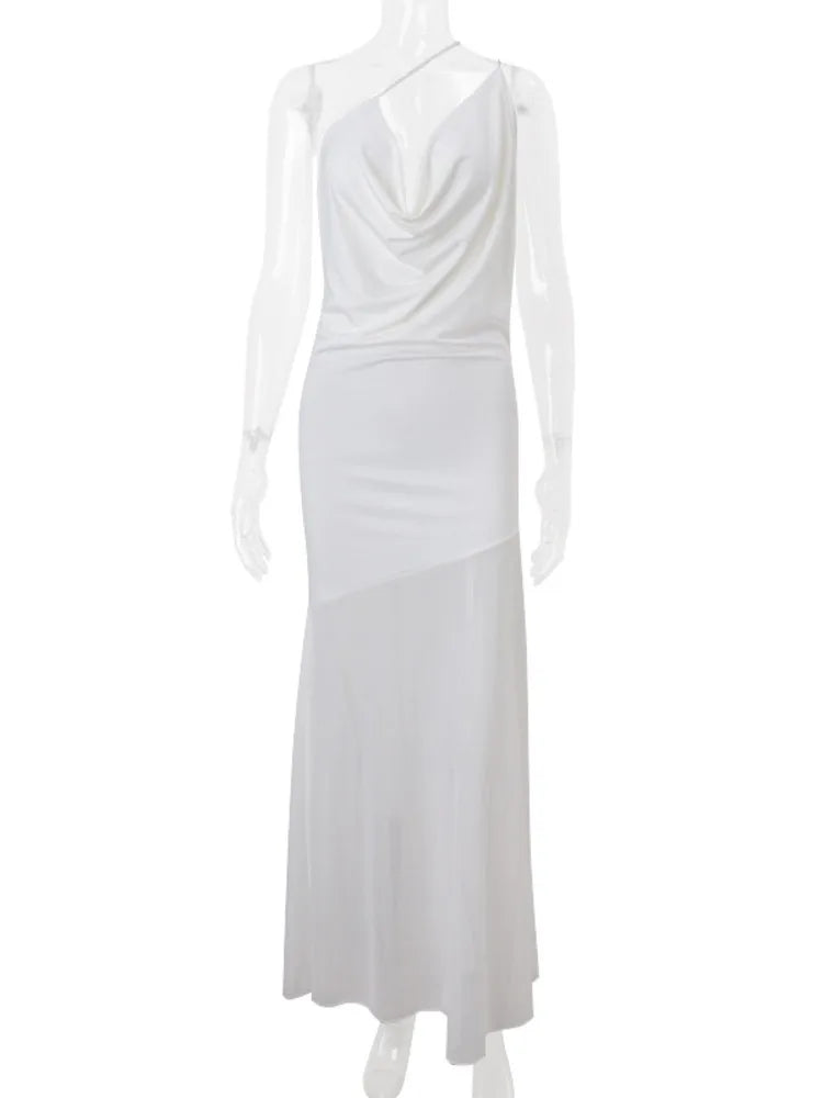 Blifanbo sexy Spaghetti -Riemen durch ärmellose weiße hohe Taille Maxi Kleid für Frauen Rückenless Patchwork Sommerparty Kleid 5