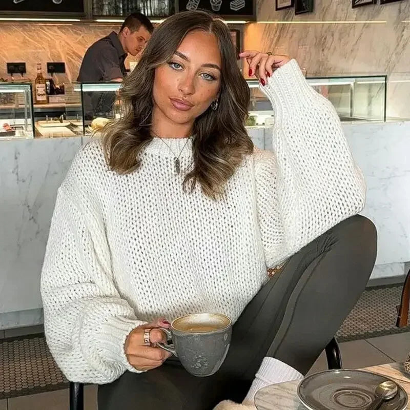 ELARA PULLOVER – WEISSER STRICK MIT WEITEN ÄRMELN