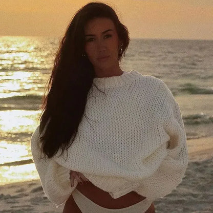ELARA PULLOVER – WEISSER STRICK MIT WEITEN ÄRMELN