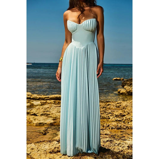 ELVIRA STRANDKLEID – LUXURIÖSES SCHULTERFREIES MAXIKLEID FÜR DAMEN