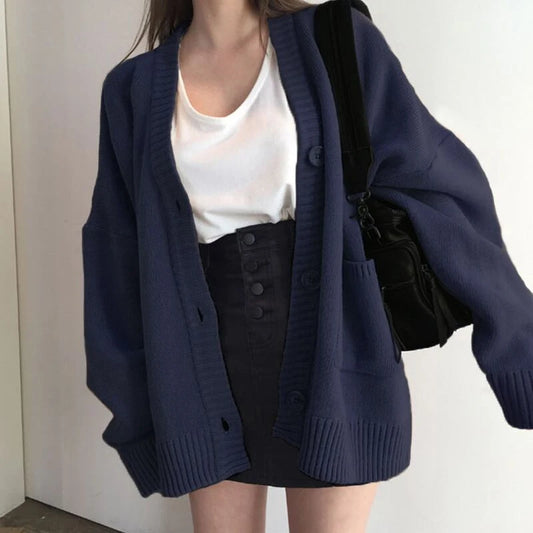 ELENORA CARDIGAN – OVERSIZE STRICKJACKE MARINEBLAU