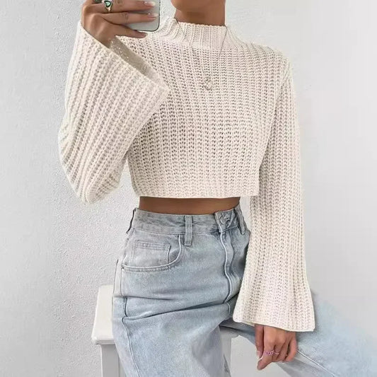 AYLA STRICKPULLOVER – CROPPED DESIGN MIT WEITEM ÄRMEL