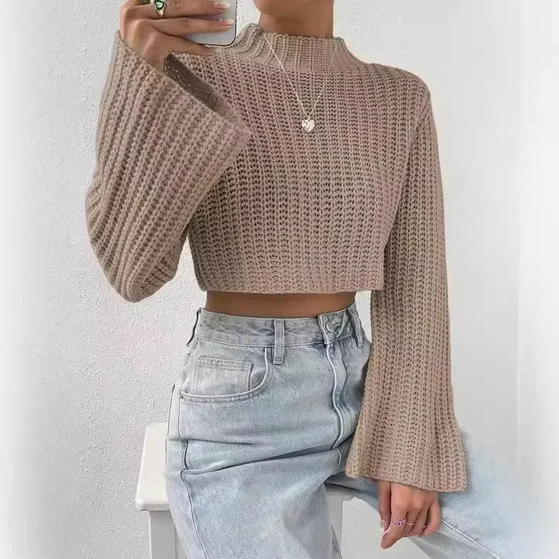 AYLA STRICKPULLOVER – CROPPED DESIGN MIT WEITEM ÄRMEL