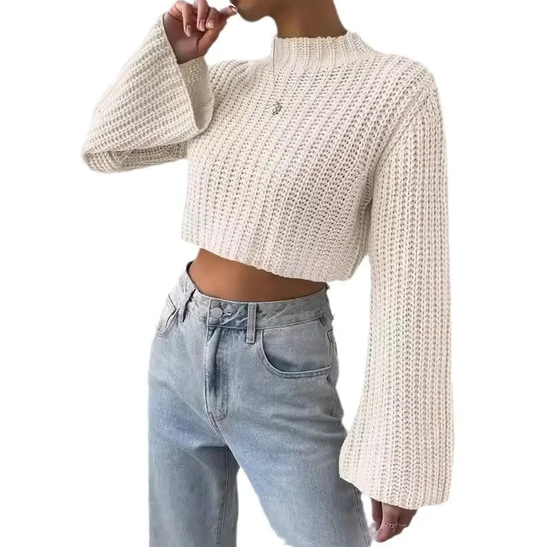 AYLA STRICKPULLOVER – CROPPED DESIGN MIT WEITEM ÄRMEL