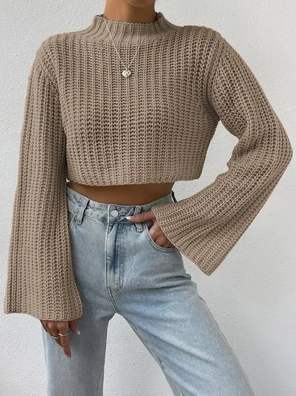 AYLA STRICKPULLOVER – CROPPED DESIGN MIT WEITEM ÄRMEL