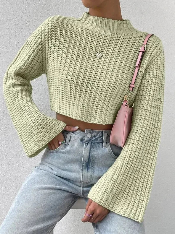 AYLA STRICKPULLOVER – CROPPED DESIGN MIT WEITEM ÄRMEL