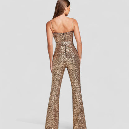 Damen Jumpsuit mit Pailletten, taillierter Schnitt und ausgestelltem Bein für festliche Anlässe 1