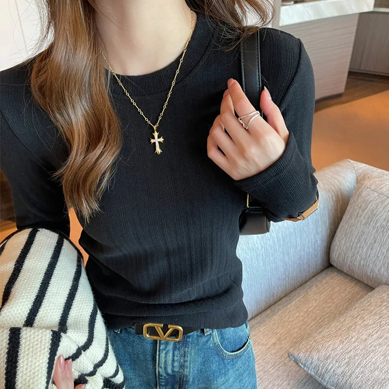 VARESE LONGSLEEVE SHIRT AUS RIPPSTRICK MIT RUNDHALS