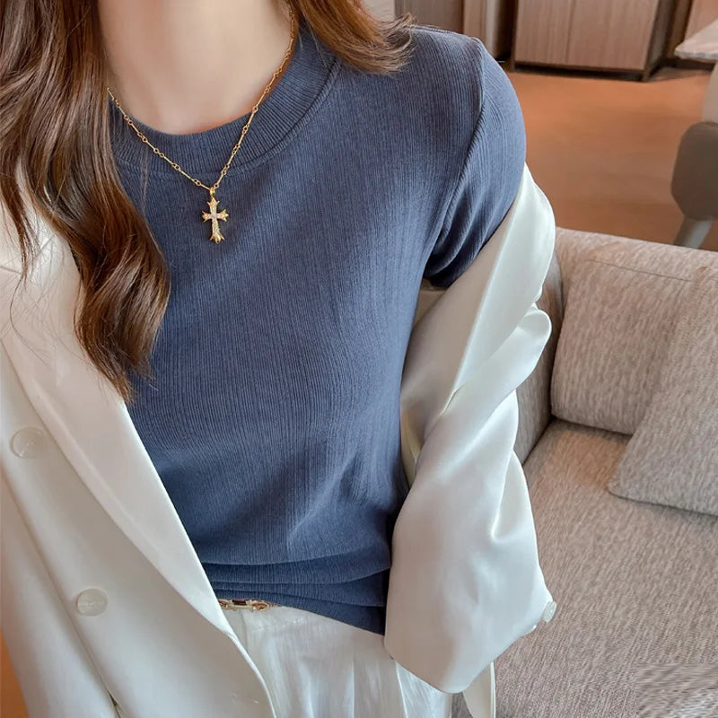 VARESE LONGSLEEVE SHIRT AUS RIPPSTRICK MIT RUNDHALS