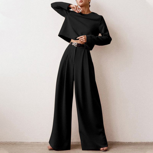 Elegantes Langarm-Shirt und Palazzo-Hosen-Set für Frauen 0