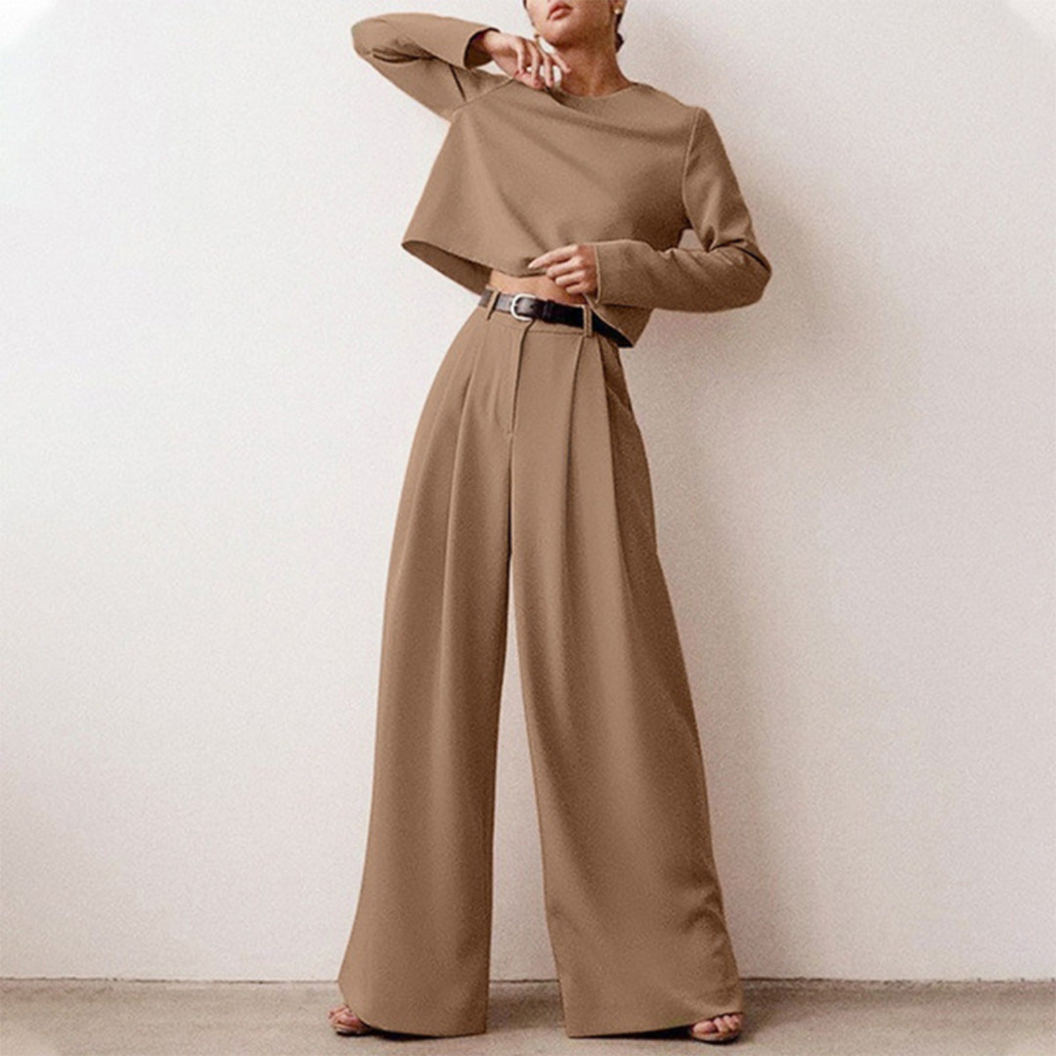 Elegantes Langarm-Shirt und Palazzo-Hosen-Set für Frauen 3