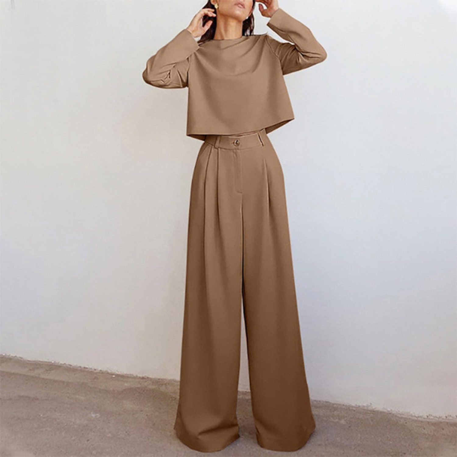 Elegantes Langarm-Shirt und Palazzo-Hosen-Set für Frauen 4