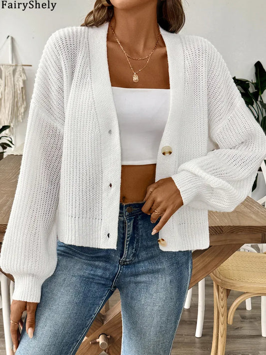 LIVIA STRICK-CARDIGAN MIT BALLONÄRMELN UND V-AUSSCHNITT