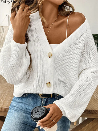 LIVIA STRICK-CARDIGAN MIT BALLONÄRMELN UND V-AUSSCHNITT
