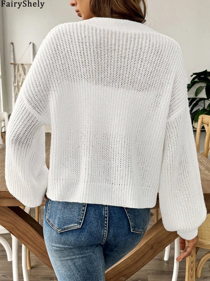 LIVIA STRICK-CARDIGAN MIT BALLONÄRMELN UND V-AUSSCHNITT