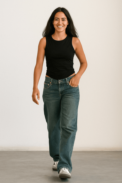 FENNA SCHLAGJEANS MIT HOHEM BUND UND VINTAGE-WASCHUNG
