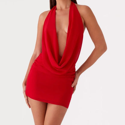 Frauen Sommer Y2K Mini Kleid sexy Halfter gegen Hals Rückenless Kurzkleid Eine Linie aus der Party Cocktailkleider 8