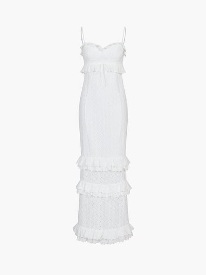 SALOMÉ MAXIKLEID – ROMANTISCHES SPITZEN KLEID MIT RÜSCHEN-DETAILS FÜR DAMEN