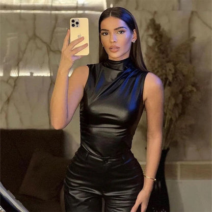 Variant image for Damen Glitzer Top Schwarz Größe M Lederimitat - Festliches Oberteil für Elegante Anlässe-5