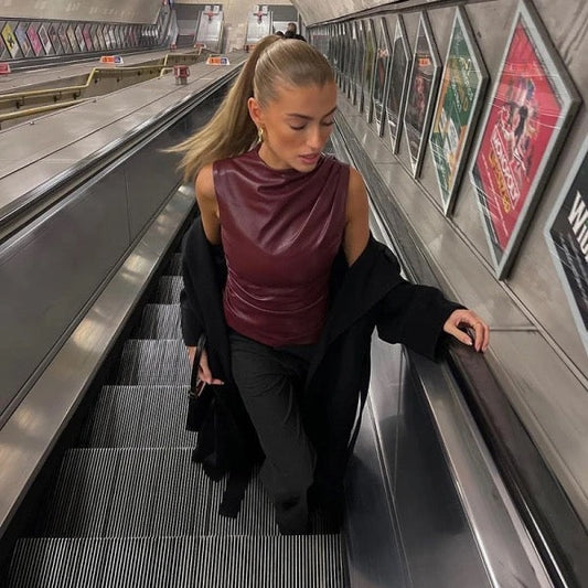 LIORA WETSUIT TOP – DAMEN GLITZER TOP AUS KUNSTLEDER FESTLICHES TOP FÜR ELEGANTE ANLÄSSE