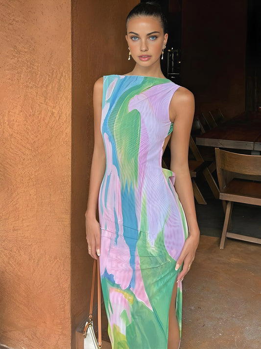 LIVIA KLEID – FARBENFROHES BODYCON MAXIKLEID MIT RÜCKENAUSSCHNITT