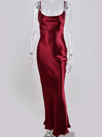 Julissa mo sexy Spaghetti -Riemen Rückenless Maxi Kleid Frauen Satin Satin Schnürung Trompete Abendkleid Elegante Bodycon Party Kleider 2024 6