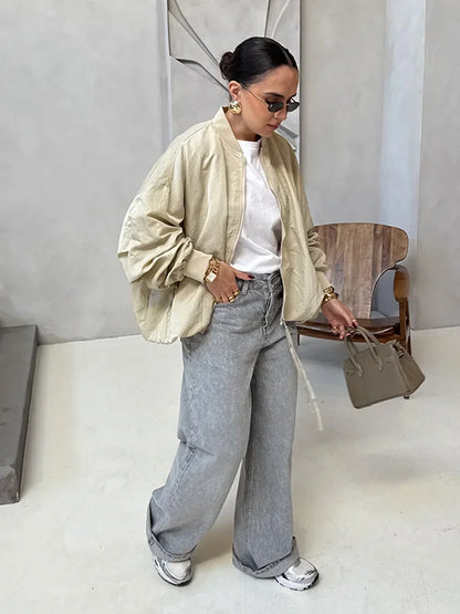 MAELLE BOMBERJACKE MIT STEHKRAGEN – KHAKI & OVERSIZED
