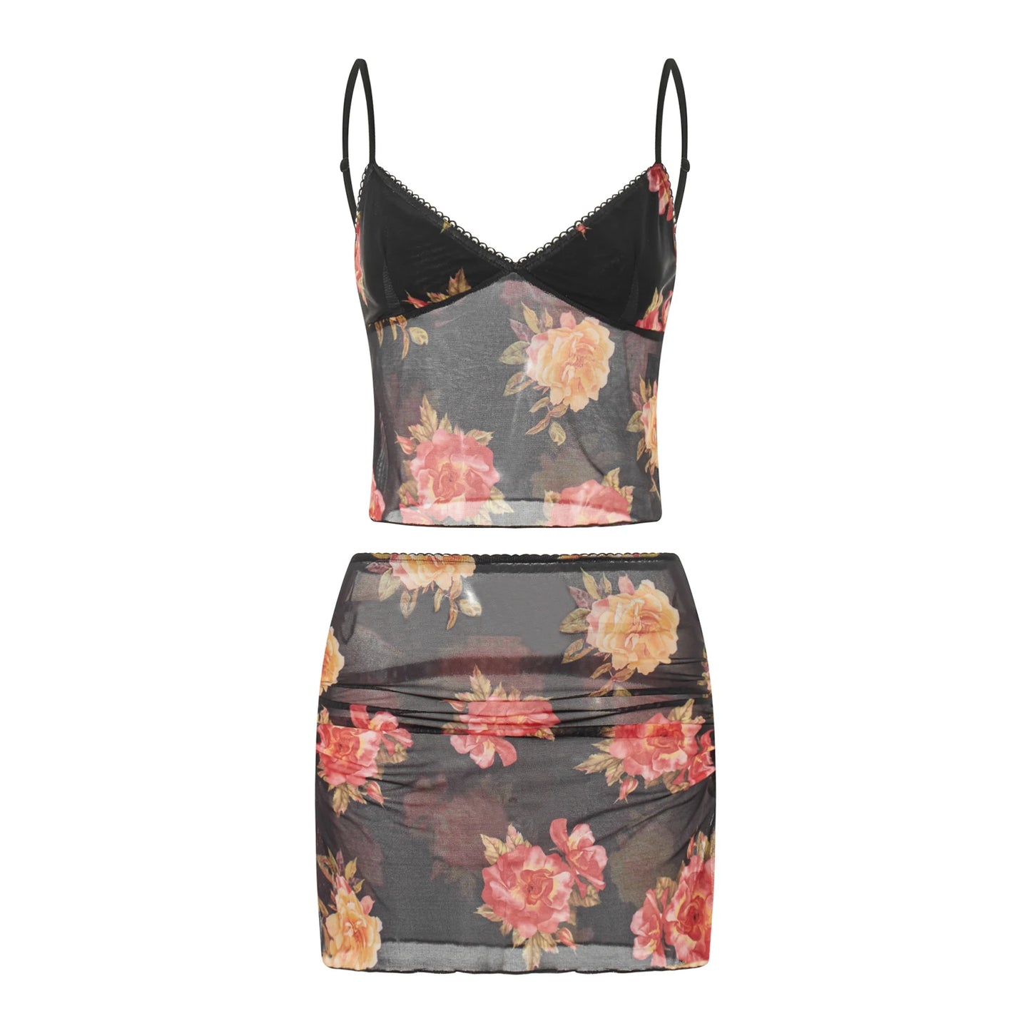 LENA CROP TOP MIT MINI ROCK BLUMENMUSTER FESTIVAL OUTFIT DAMEN KOMPLETTE OUTFITS DAMEN