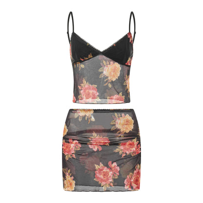 LENA CROP TOP MIT MINI ROCK BLUMENMUSTER FESTIVAL OUTFIT DAMEN KOMPLETTE OUTFITS DAMEN