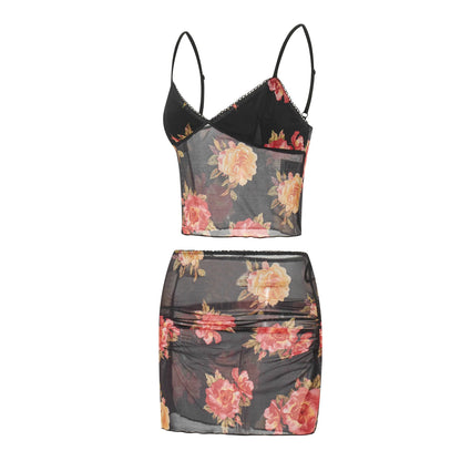 LENA CROP TOP MIT MINI ROCK BLUMENMUSTER FESTIVAL OUTFIT DAMEN KOMPLETTE OUTFITS DAMEN