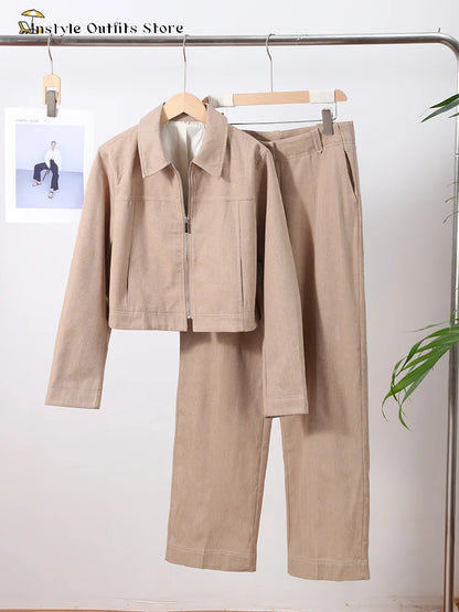 VALENCIA ZWEITEILER MIT CROP JACKE UND WEITER HOSE IN LEINEN-OPTIK