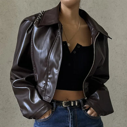 KIMBERLY KUNSTLEDERJACKE – CROPPED DAMENJACKE MIT KNÖPFEN & KRAGEN
