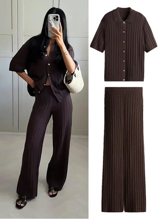 LENA STRICKCARDIGAN UND HOSE ZWEITEILER MIT UMSCHLAGKRAGEN HALBLÄNGLIGE ÄRMEL KOMFORTABEL UND VIELSEITIG