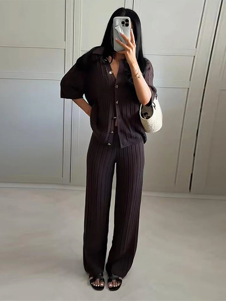 LENA STRICKCARDIGAN UND HOSE ZWEITEILER MIT UMSCHLAGKRAGEN HALBLÄNGLIGE ÄRMEL KOMFORTABEL UND VIELSEITIG