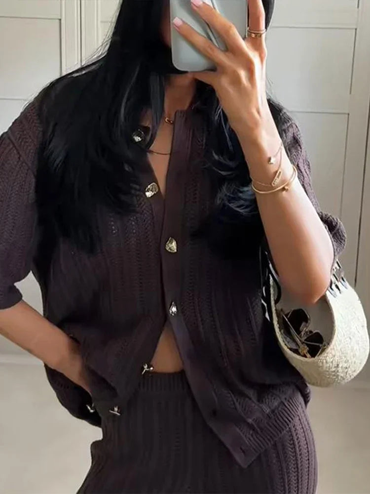 LENA STRICKCARDIGAN UND HOSE ZWEITEILER MIT UMSCHLAGKRAGEN HALBLÄNGLIGE ÄRMEL KOMFORTABEL UND VIELSEITIG