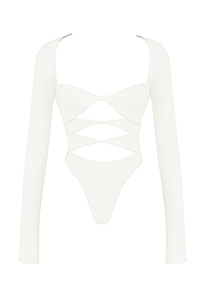 Margot | Chic Weiß Ausschnitt Langarm Crop Top für Trendy Frauen 4
