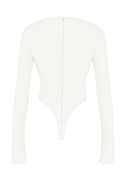Margot | Chic Weiß Ausschnitt Langarm Crop Top für Trendy Frauen 5
