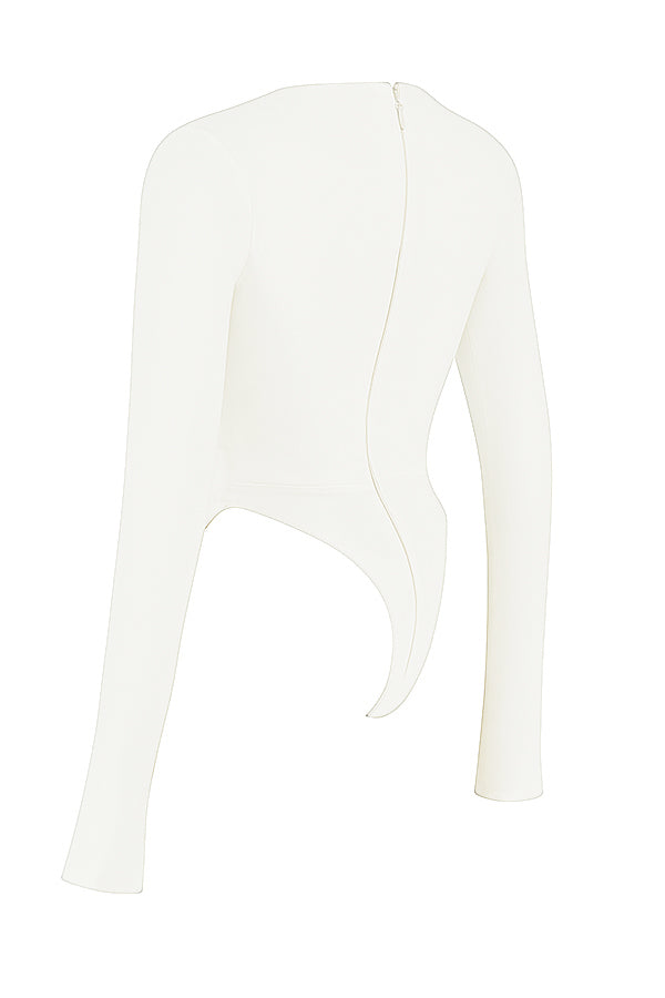 Margot | Chic Weiß Ausschnitt Langarm Crop Top für Trendy Frauen 6