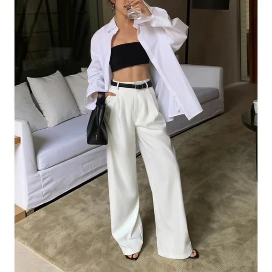 ALINE ANZUGHOSEN – HIGH-WAIST HOSEN MIT WEITEM BEIN & BÜGELFALTE