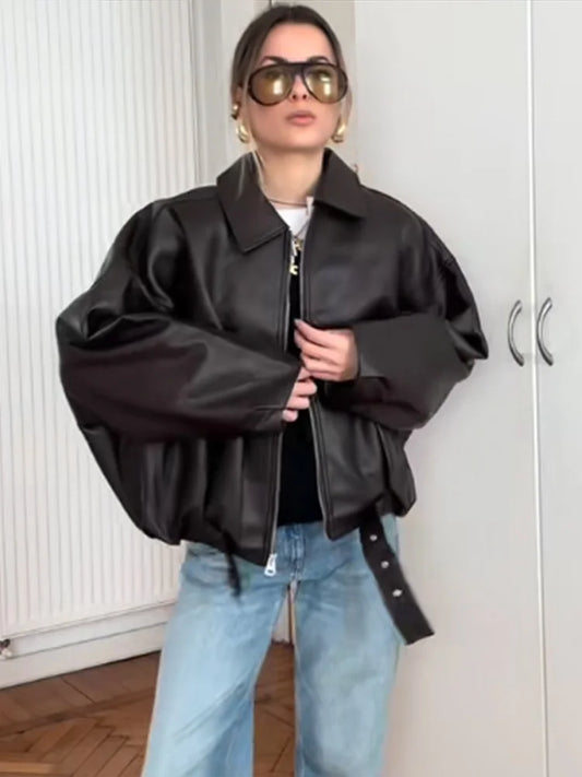 VALERIA LEDERJACKE OVERSIZE – TRENDY & ELEGANT