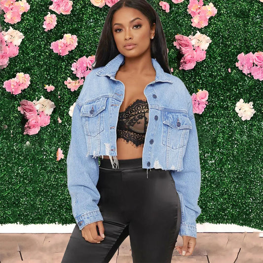 AYLIN JEANSJACKE – CROPPED & HELLBLAU
