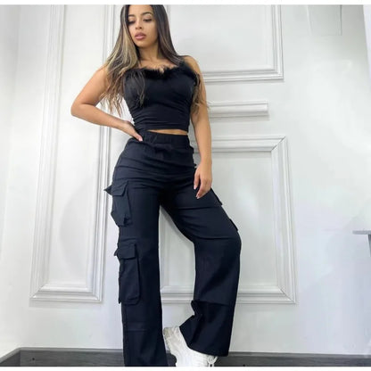 ZADORA CARGOHOSEN MIT TASCHEN UND WEITEM BEIN