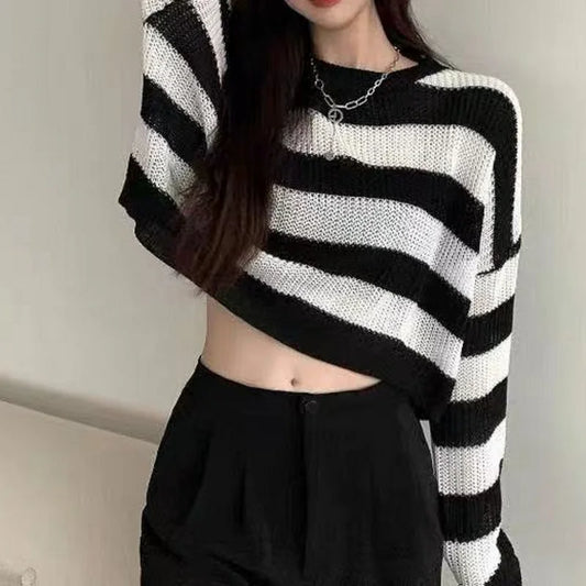 VARESE STRICKPULLOVER – GESTREIFTER CROPPED PULLOVER IM Y2K LOOK