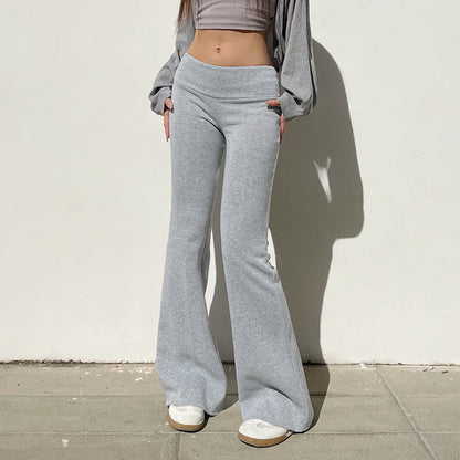 EMMA – GRAUE FLARED FREIZEITHOSE AUS RIPPSTRUKTUR MIT STRETCHBUND