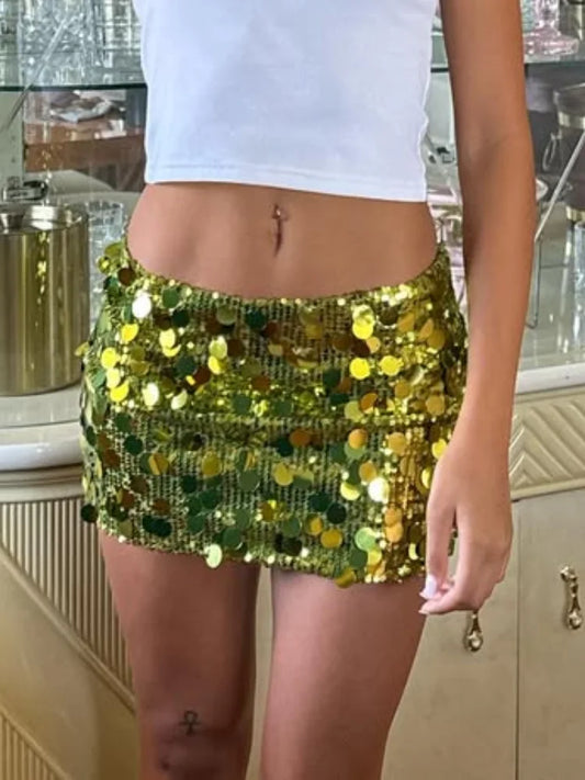 Pailletten Glitzer Minirock Frauen hohe Taille Shining Evening Party 2025 Frühlings Sommer Röcke Street Solid Fashion Street Chic 0