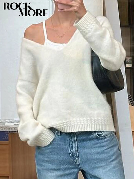 ELEONORE PULLOVER – LÄSSIGER V-AUSSCHNITT STRICK IN WEISS