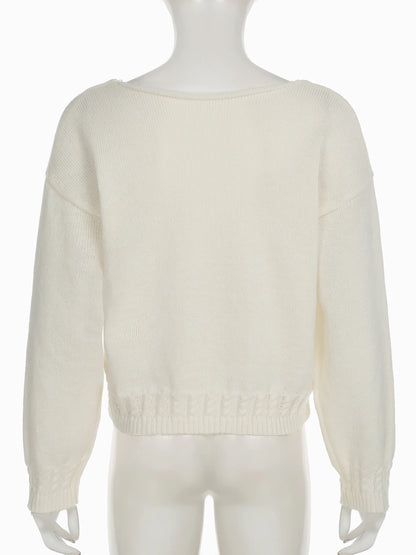 ELEONORE PULLOVER – LÄSSIGER V-AUSSCHNITT STRICK IN WEISS
