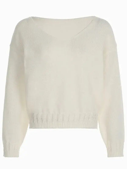 ELEONORE PULLOVER – LÄSSIGER V-AUSSCHNITT STRICK IN WEISS